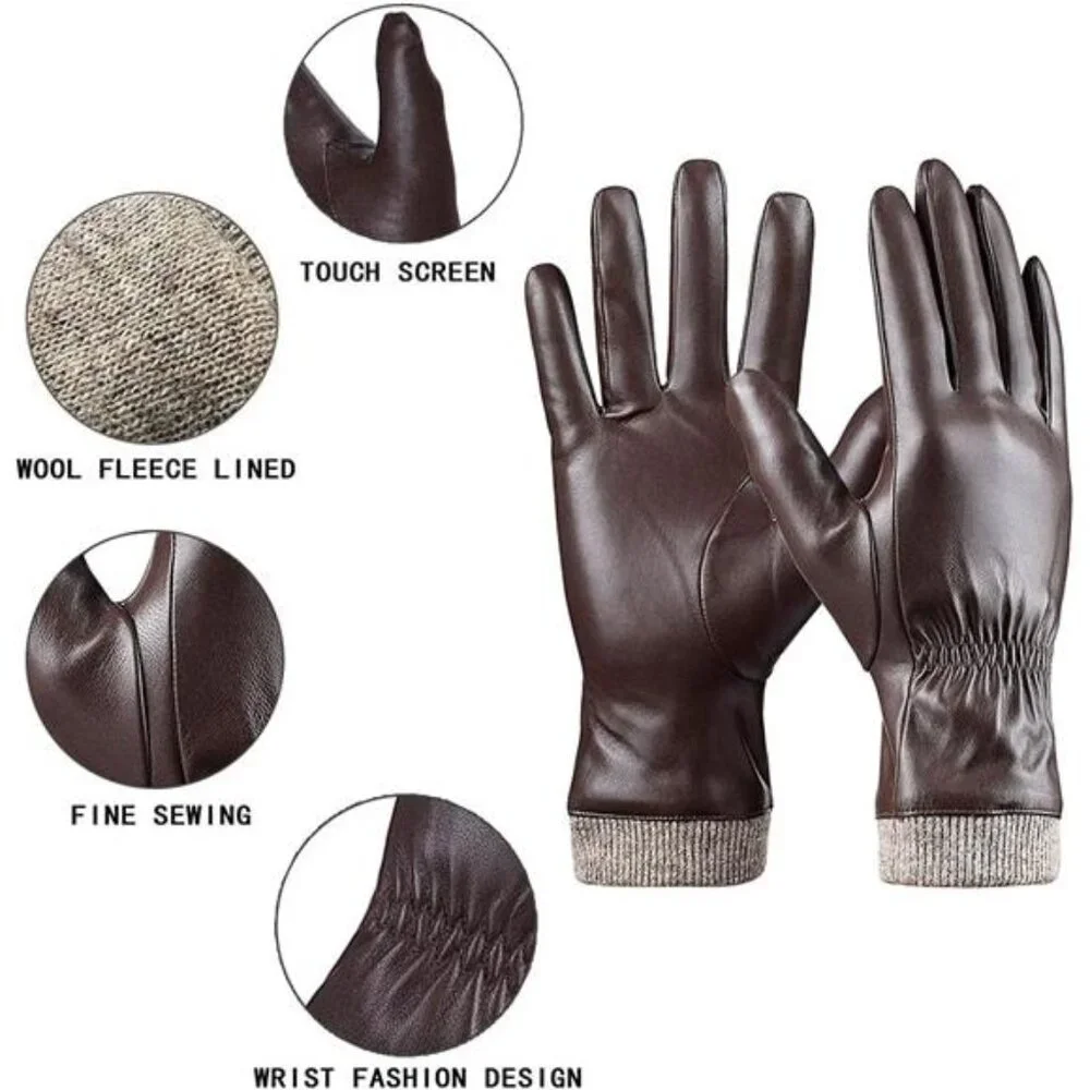 Women's Winter Leather Gloves Wool Fleece Lined Warm Gloves
